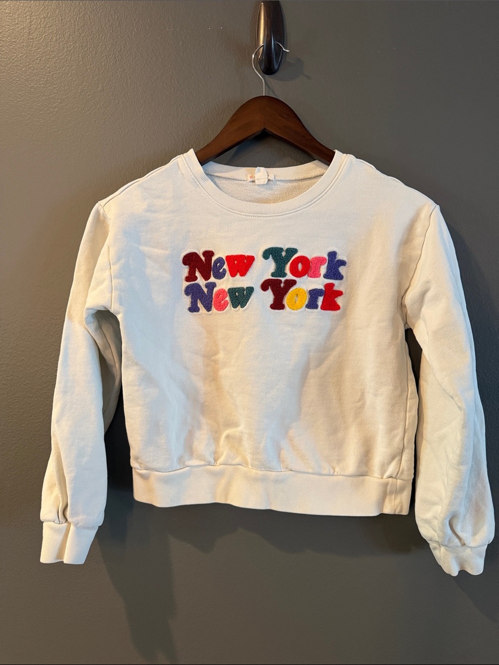 Crewcuts White Crewneck Sweatshirt with Multicolor 'New York' Embroidery
